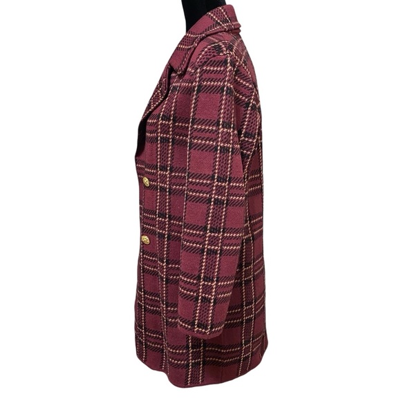 Anne Klein Chianti Plaid Retro Long Open Cardigan Sweater Size Small - Picture 3 of 8